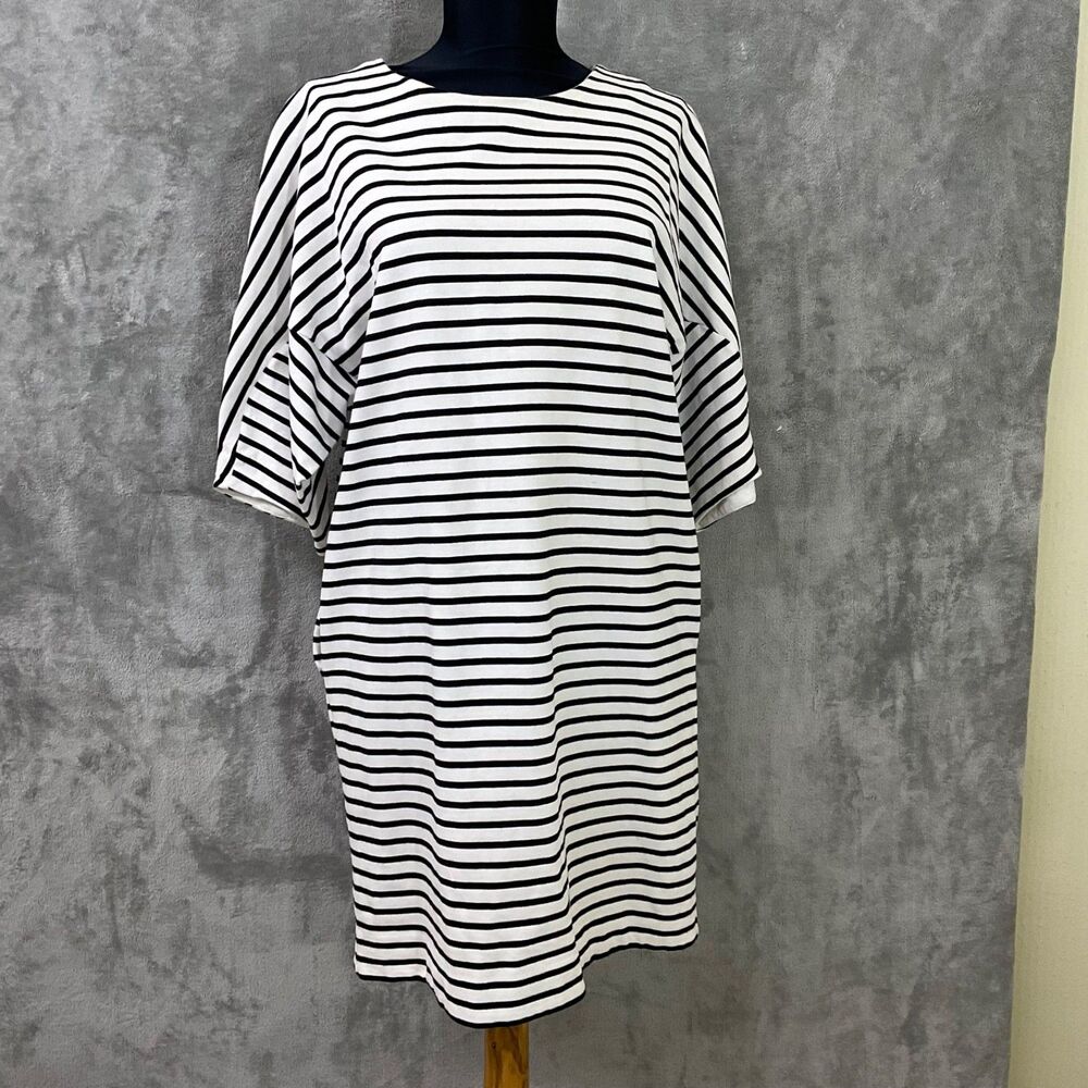 COS Women’s Shift Dress women’s S pull tab zip back stripes pockets Minimalist